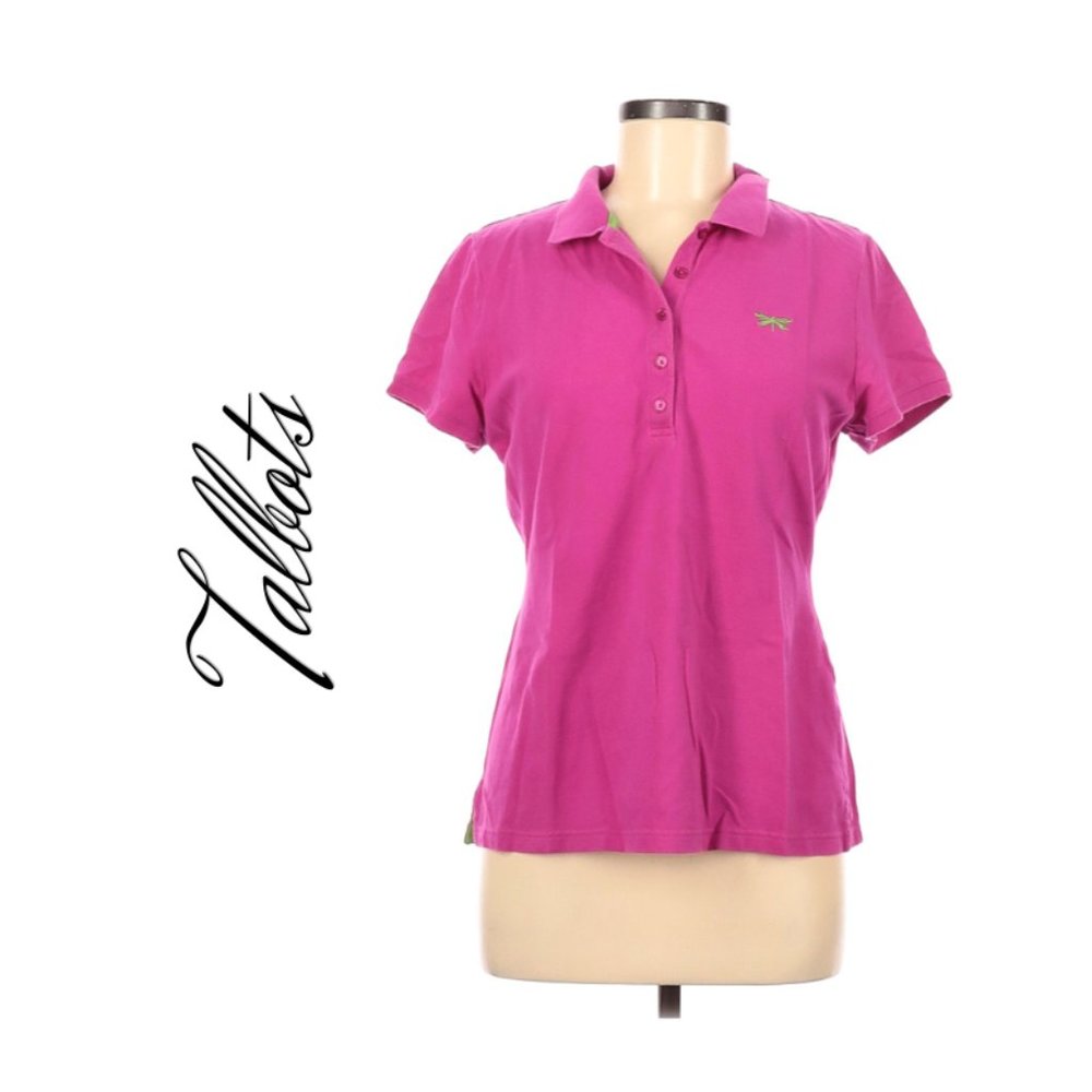 TALBOTS SHORT SLEEVE DRAGONFLY LOGO PINK POLO